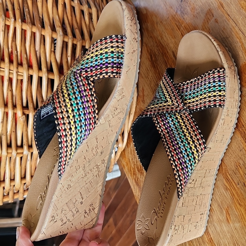 Skechers Luxe Foam Woven Multicolored Sandals sz 9‎ - Picture 5 of 16
